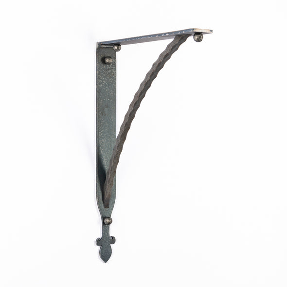 Iron Corbel | Oaklawn with Square Hammered Support Bar | Finish Raw Steel, Hammered, Flat Lacquer Clear Coat