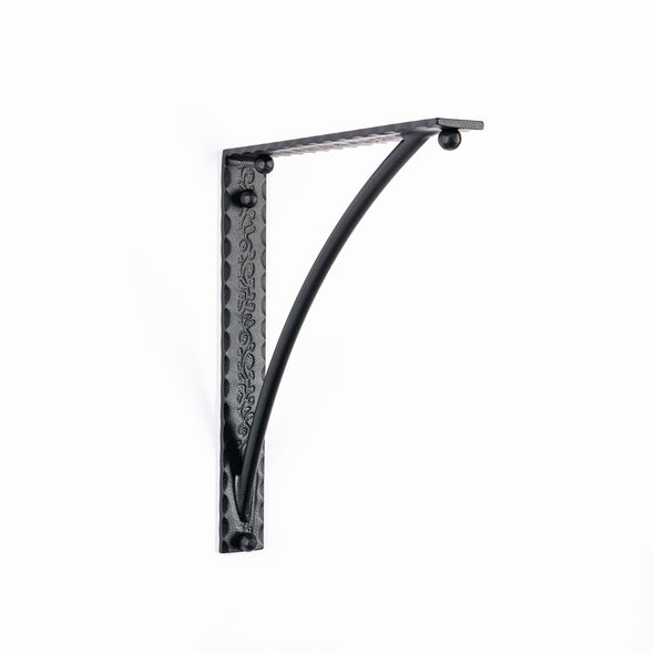 Iron Corbel | Bordeaux 2" Wide with Round Support Bar | Finish Black Hammer Low Gloss Powder Coat