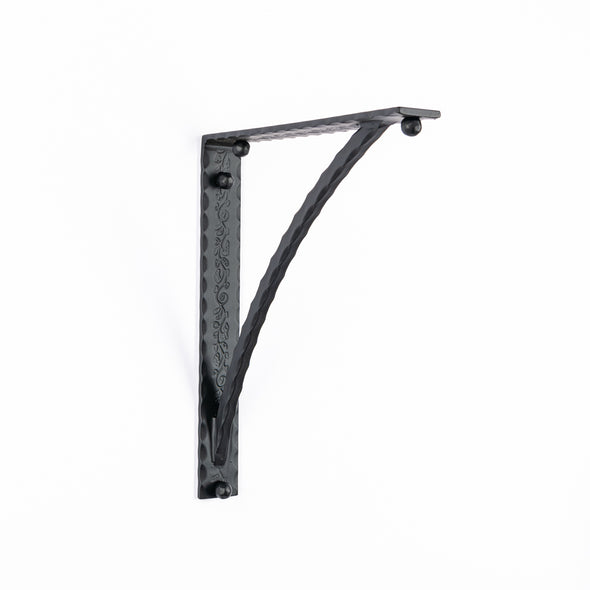 Iron Corbel | Bordeaux 2" Wide with Square Hammered Support Bar | Finish Flat Black Powder Coat