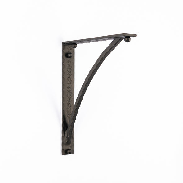 Iron Corbel | Bordeaux 2" Wide with Square Hammered Support Bar | Finish Texture Oil Bronze Powder Coat